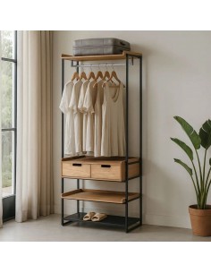 Mueble vestidor Atenas 80x48x192, MDF roble y metal negro 2