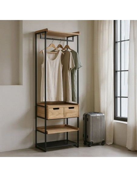 Mueble vestidor Atenas 60x48x192, MDF roble y metal negro