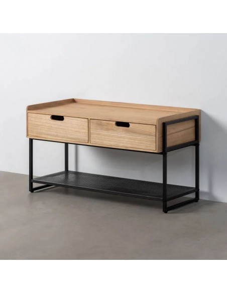 Recibidor bajo Atenas 100x48x56 negro-natural de metal y madera