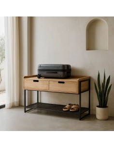 Recibidor bajo Atenas 100x48x56 negro-natural de metal y... 2