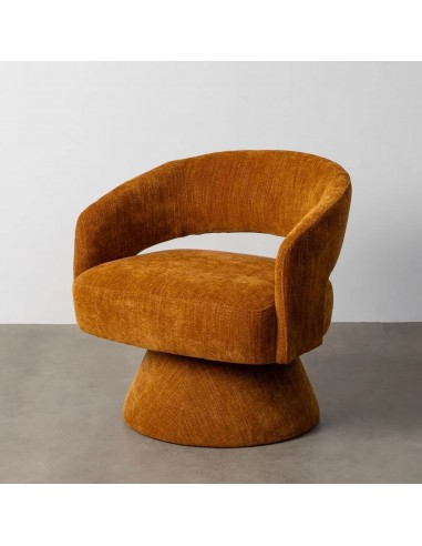 Sillón giratorio con base tapizada LIRA de diseño moderno en tela ocre