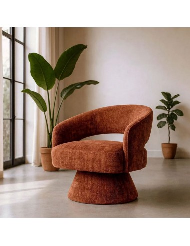 Sillón giratorio con base tapizada LIRA de diseño moderno en tela ocre