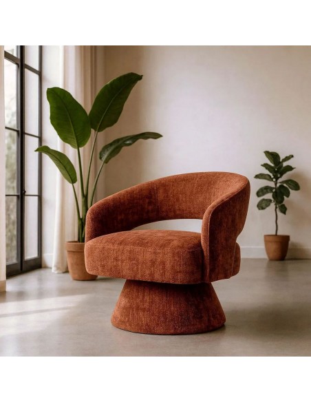 Poltrona giratória com base estofada LIRA, design moderno em tecido ocre