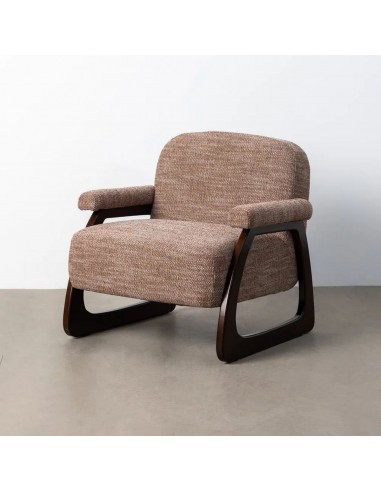 Poltrona de design AREN de meados do século em tecido castanho e madeira