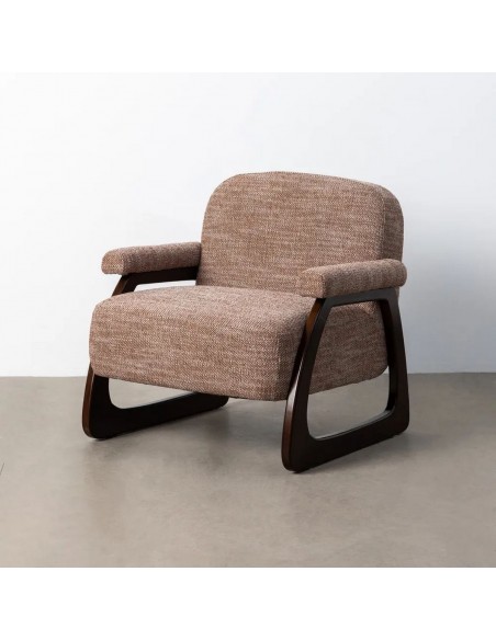 Poltrona de design AREN de meados do século em tecido castanho e madeira