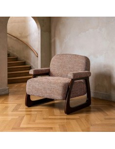 Sillón de diseño mid Century AREN en tejido y madera marrón 2