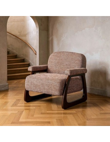 Sillón de diseño mid Century AREN en tejido y madera marrón