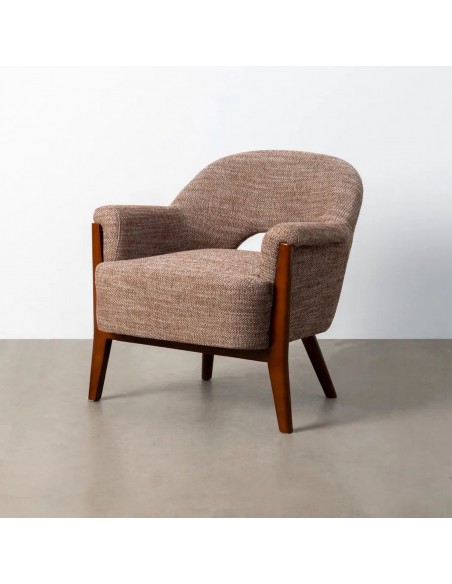 Poltrona NOA de design contemporâneo em madeira cor de nogueira e tecido castanho