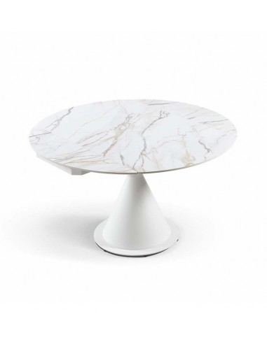 Mesa extensível giratória KORA 80 (130) x 75 (130), porcelânico e metal branco