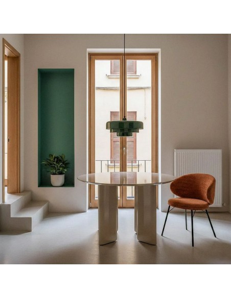 Mesa redonda de formas geometricas 120 BRILIA, lacado taupe Alto Brillo