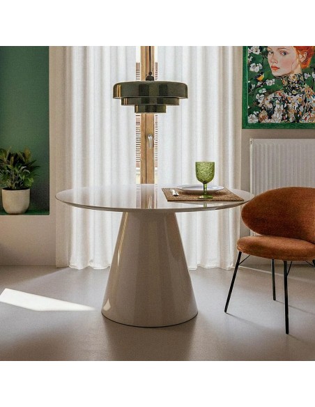 Mesa redonda de forma geometrica 120 BRILI, MDF taupe Alto Brillo