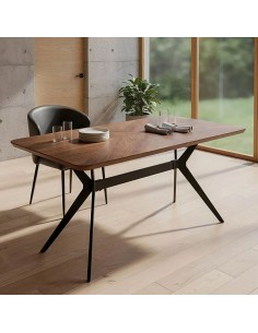 Mesa de comedor 180x90 INDUSTRIA, MDF nogal y metal negro 2