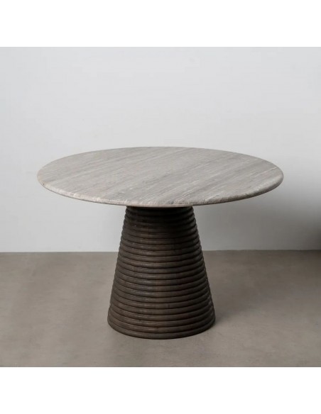 Mesa redonda de comedor 115 MARBELLA en mármol y madera de mango