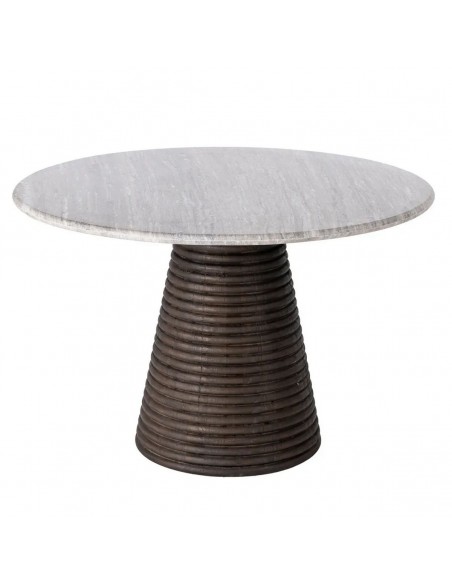 Mesa redonda de comedor 115 MARBELLA en mármol y madera de mango