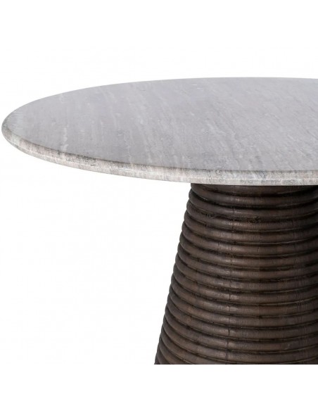 Mesa redonda de comedor 115 MARBELLA en mármol y madera de mango