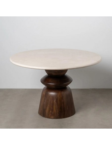 Mesa redonda con formas geométricas 120 SENA mármol y madera de mango