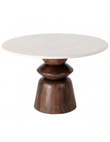 Mesa redonda con formas geométricas 120 SENA mármol y madera de mango
