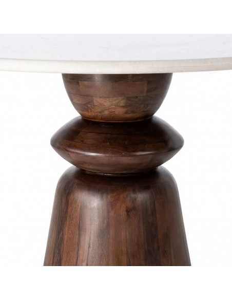 Mesa redonda com formas geométricas 120 SENA, mármore e madeira de manga