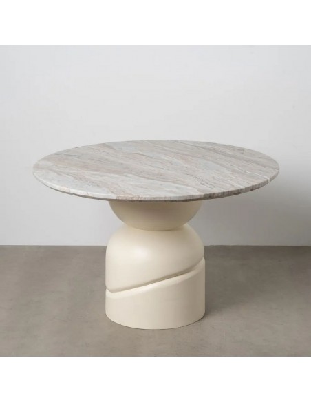 Mesa redonda de base geométrica 120 RONA en mármol y madera blanca