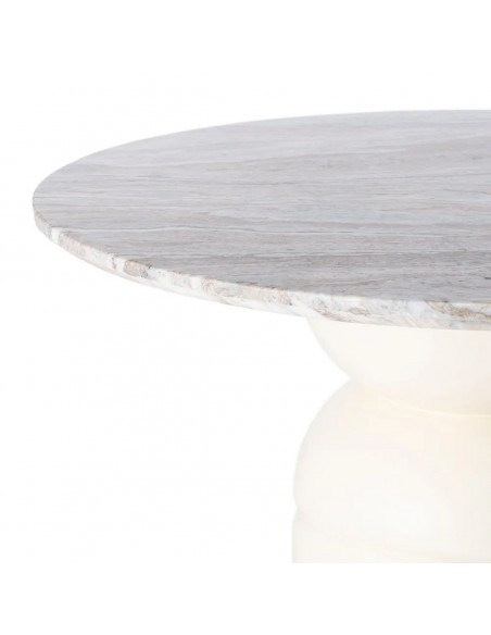 Mesa redonda com base geométrica 120 RONA em mármore e madeira branca