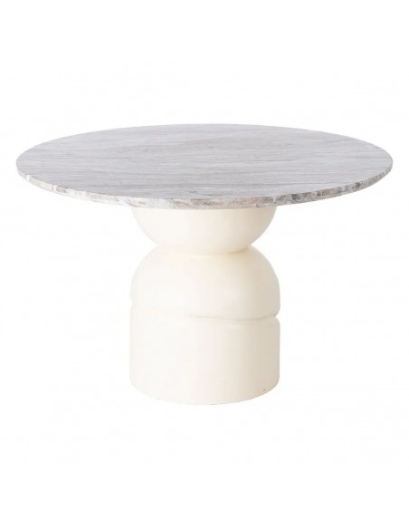 Mesa redonda de base geométrica 120 RONA en mármol y madera blanca