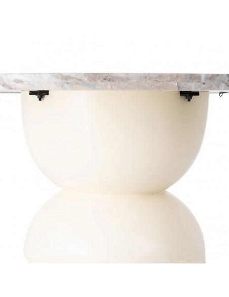 Mesa redonda de base geométrica 120 RONA en mármol y madera blanca