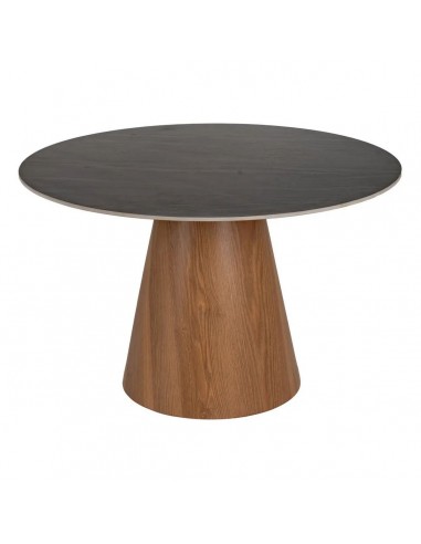 Mesa redonda con base cónica DALIA 120, cerámica símil mármol negro, base metal