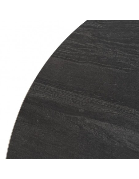 Mesa redonda con base cónica DALIA 120, cerámica símil mármol negro, base metal
