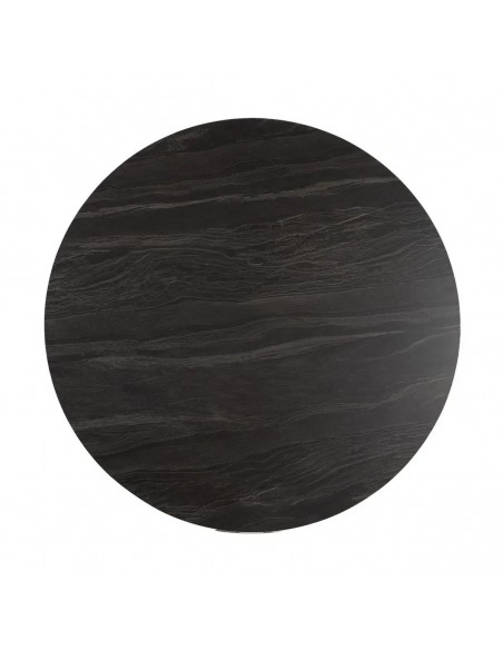 Mesa redonda con base cónica DALIA 120, cerámica símil mármol negro, base metal