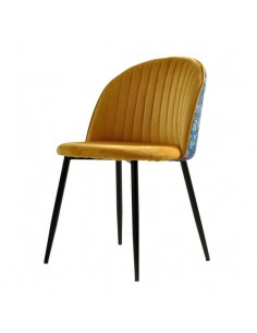 Cadeira design FLORA, estofos em veludo amarelo com...