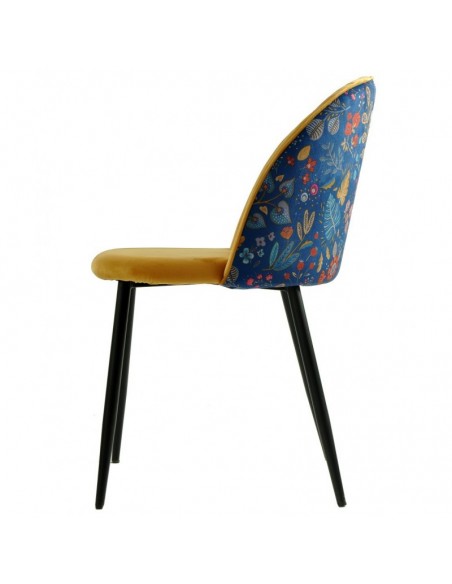 Cadeira design FLORA, estofos em veludo amarelo com encosto floral