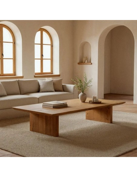 Mesa de centro minimalista AVA 150x70 en madera de acacia marrón