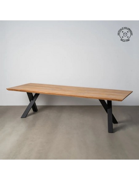 Gran Mesa familiar industrial 300x100 OREGON en madera de acacia y hierro