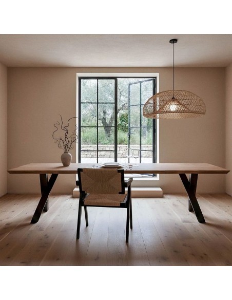 Gran Mesa familiar industrial 300x100 OREGON en madera de acacia y hierro