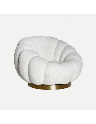Sillón giratorio art deco BOUCLÉ CREST en tejido color blanco