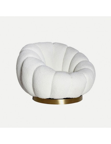 Poltrona giratória art déco BOUCLÉ ​​​​CREST em tecido branco