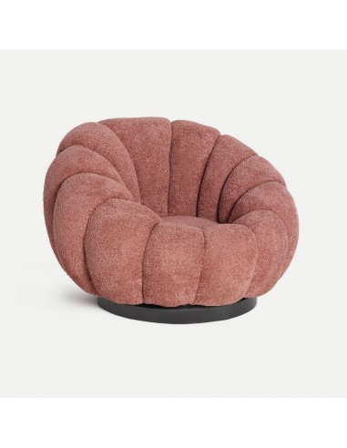 Sillón giratorio art déco BOUCLÉ CREST en tejido color terracota