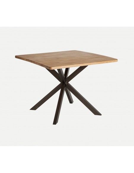 Mesa de jantar quadrada ARGOA 100 x 100, madeira natural e metal preto