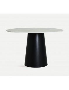 Mesa redonda de salón NOTH 120, símil mármol blanco y...