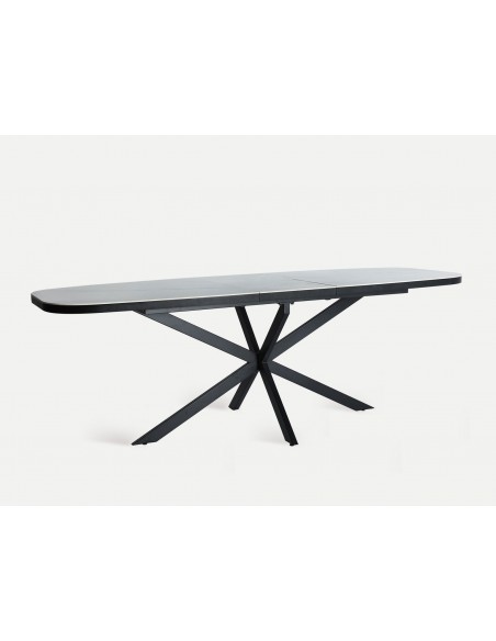 Mesa extensível 180(220) x 90 DROUX, cerâmica branca e base em ferro preto