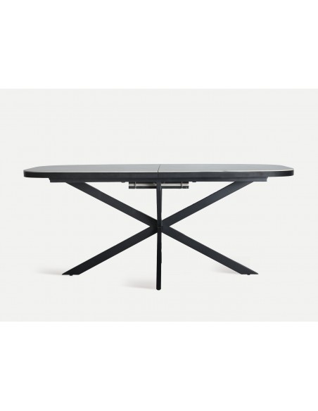 Mesa extensible 180(220) x 90 DROUX, cerámica blanca y base en hierro negro