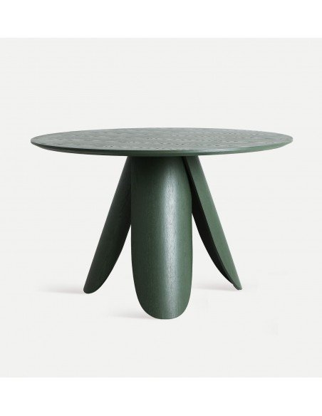 Mesa redonda para comedor de diseño DORSTEN 120, madera en verde mate