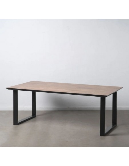 MESA de comedor BRUNNO 200x100, diseño industrial en color nogal e hierro