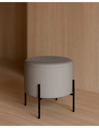 Puff redondo HERMAN 40, tecido cinza e metal preto