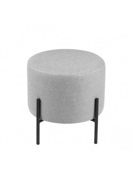 Puff redondo HERMAN 40, tela gris y metal negro.
