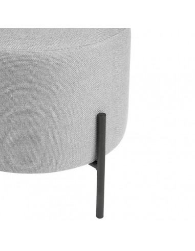 Puff redondo HERMAN 40, tela gris y metal negro.