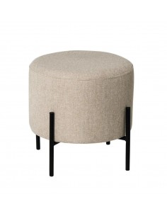 Puff redondo HERMAN 40, tecido beig e metal preto