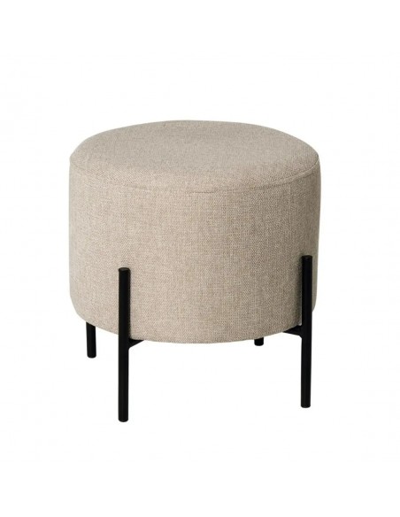 Puff redondo HERMAN 40, tela beig y metal negro.