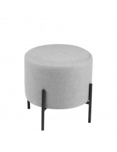 Puff redondo HERMAN 40, tela gris y metal negro.