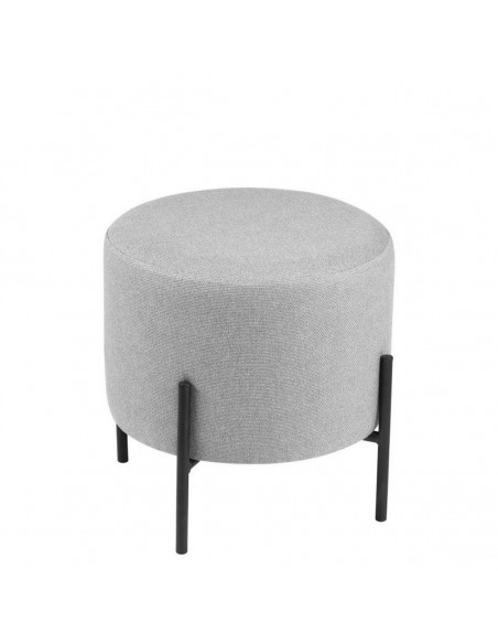 Puff redondo HERMAN 40, tecido cinza e metal preto